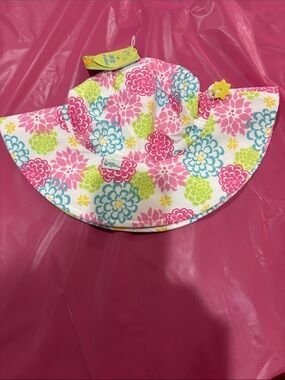 Girls Floral Wide-Brim Sun Hat - Pink Multi